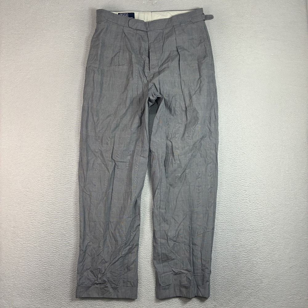 Polo Ralph Lauren Double Pleated Dress Pant Men 34x30 Gray Plaid Houndstooth 90s